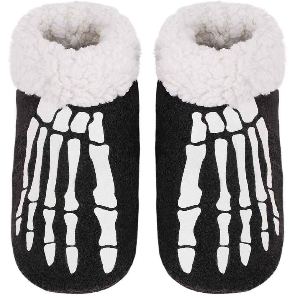 Women Skeleton Glow in The Dark Plush Fuzzy Slippers Cozy House Shoes